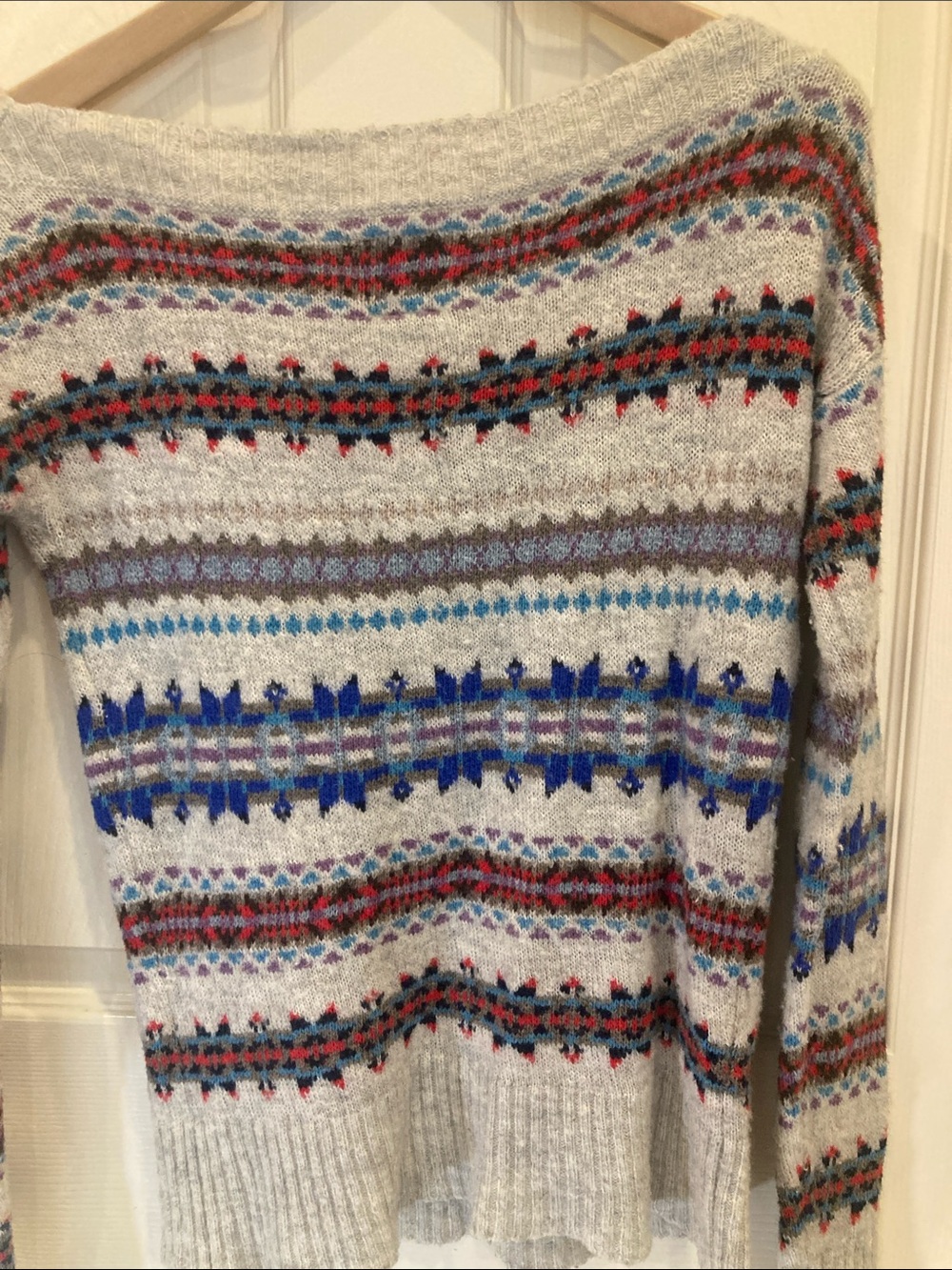 American Eagle Outfitters Women's Gray Fair Isle Crewneck Sweater - Picture 9 of 9
